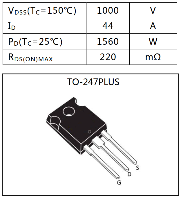 N溝道增強(qiáng)型44A/1000V MOSFET